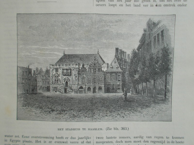 antique print (prent) - Het stadhuis te Haarlem.