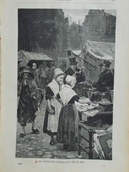 antique print (prent) - Een Amsterdams boekenstalletje. (Books).