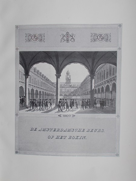antique print (prent) - De Amsterdamsche Beurs op het Rokin.