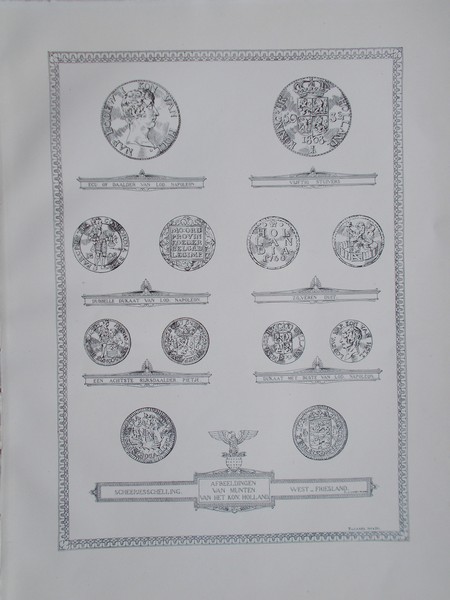 antique print (prent) - Afbeeldingen van munten van het Koninkrijk Holland.