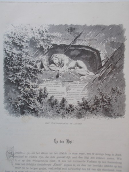 antique print (prent) - Het Lowendenkmal te Luzern.