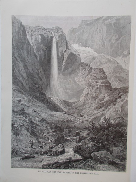 antique print (prent) - De val van den Faulenbeek in het erstfelderdal. (Erstfeldertal)