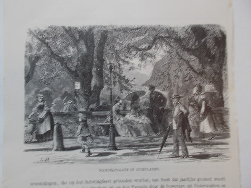antique print (prent) - Wandelplaats in Interlaken.
