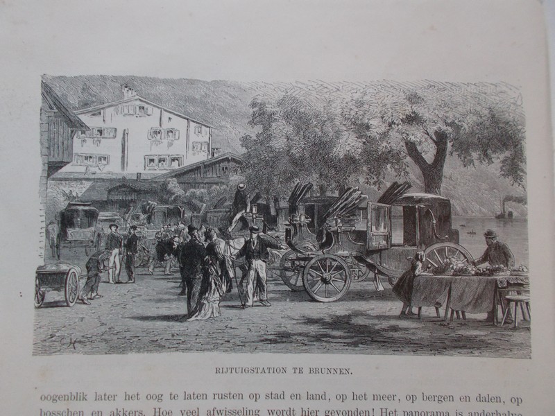 antique print (prent) - Rijtuigstation te Brunnen.