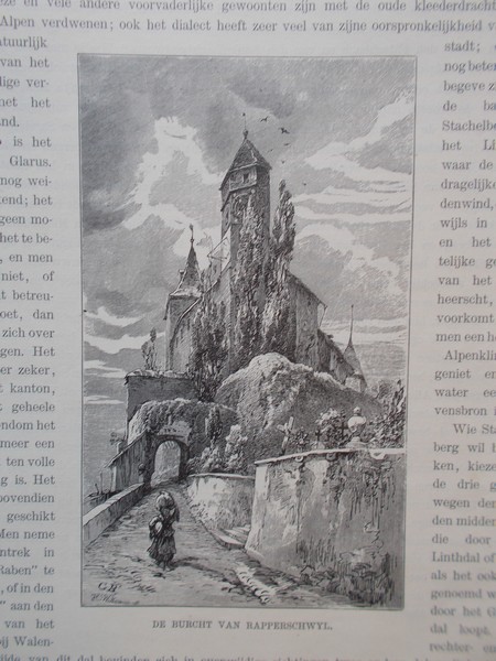 antique print (prent) - De burcht van Rapperschwyl.