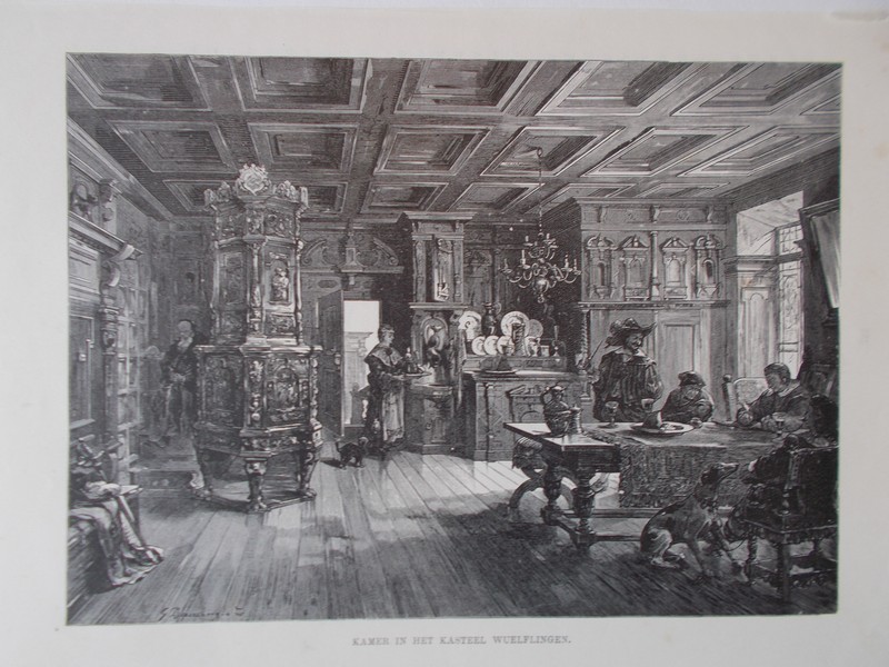 antique print (prent) - Kamer in een kasteel Wuelflingen.