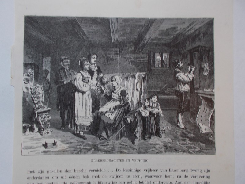 antique print (prent) - Klederdrachten in Veltlino. (Veltlin).