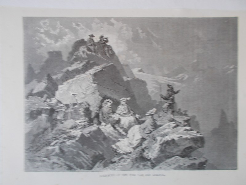 antique print (prent) - Toeristen op de piek van den Arzinol.