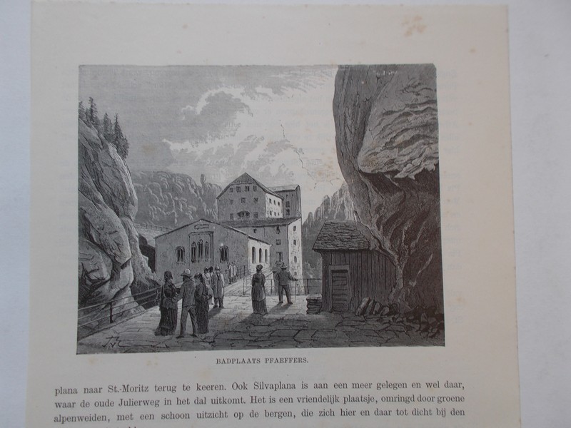 antique print (prent) - Badplaats Pfaeffers. (Pfafers, Pfaeffers).