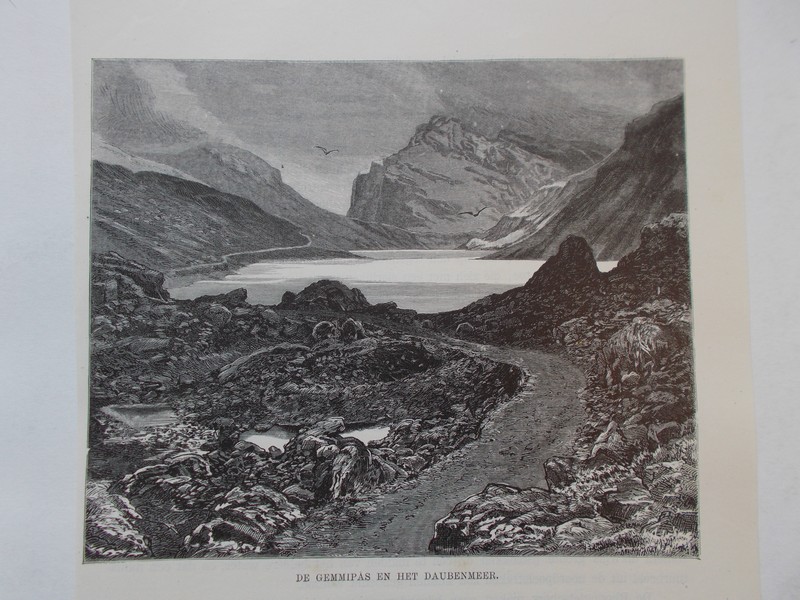 antique print (prent) - De Gemmipas en het Daubenmeer. (Gemmipass).
