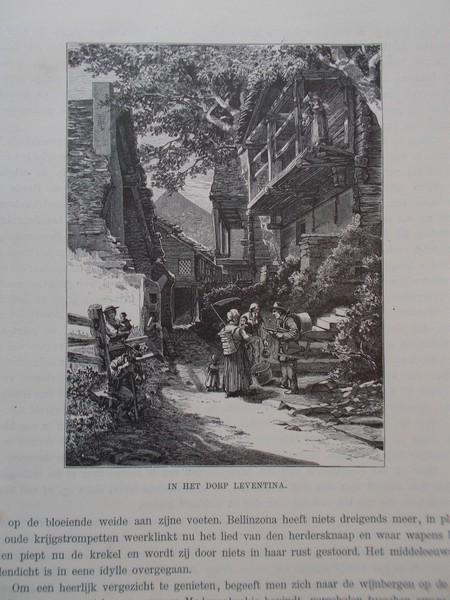 antique print (prent) - In het dorp Leventina.