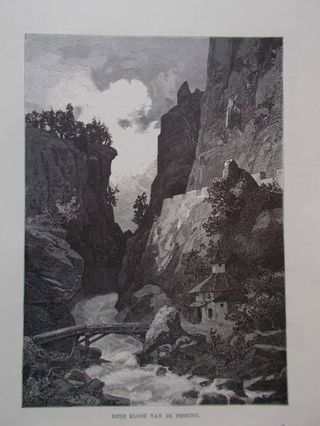 antique print (prent) - Eene kloof van de Tessino.