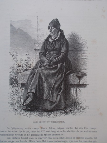 antique print (prent) - Eene vrouw uit Unterengadin.