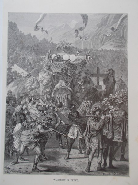 antique print (prent) - Wijnfeest te Vevey.
