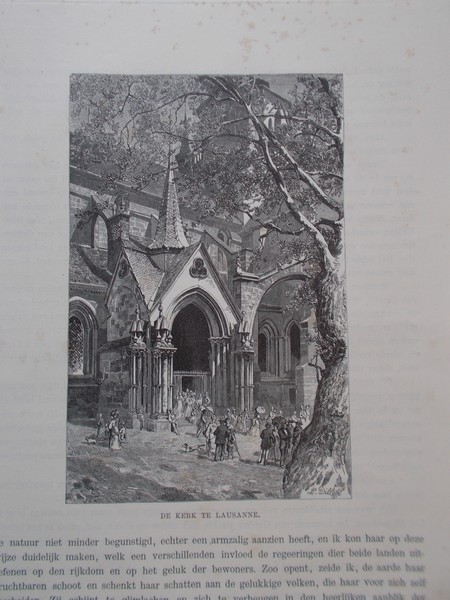 antique print (prent) - De kerk te Lausanne.