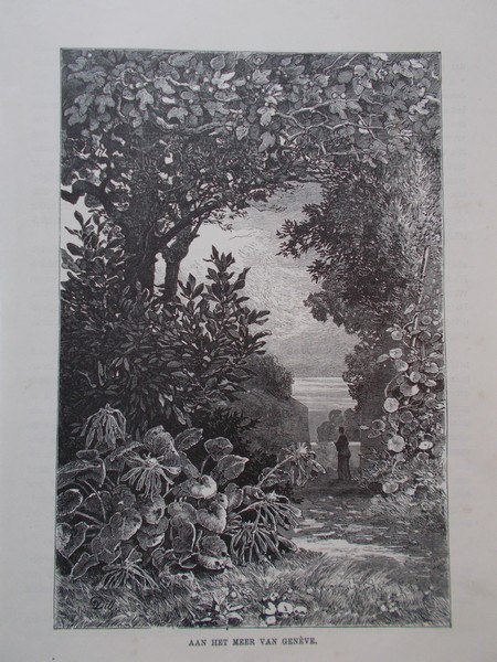 antique print (prent) - Aan het meer van Geneve.
