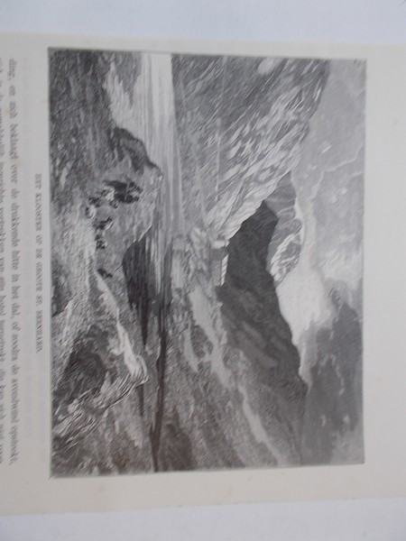 antique print (prent) - Het klooster op de grote St. Bernhard.