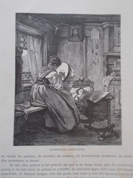 antique print (prent) - Appenzeller borduurster.
