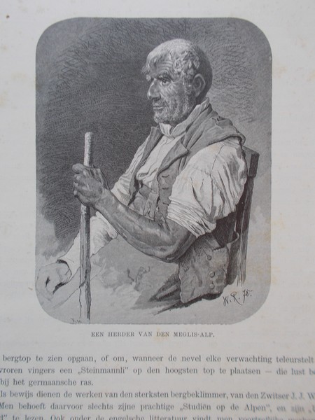 antique print (prent) - Een herder van de Meglis-Alp.