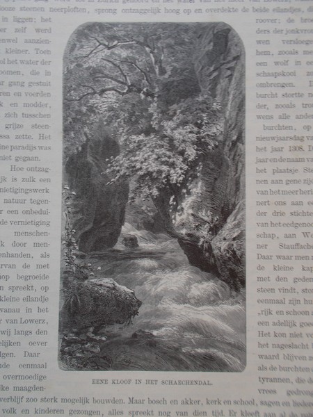antique print (prent) - Eene kloof in het Schaechendal. (Schachental).