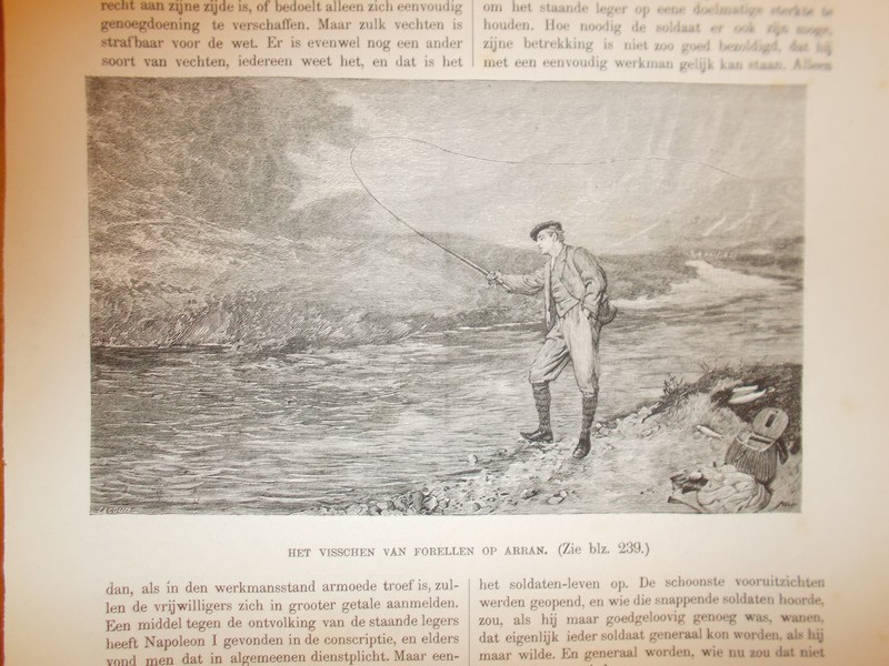 antique print (prent) - Het visschen van forellen op Arran.