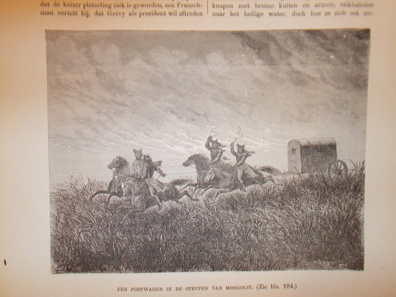 antique print (prent) - Een postwagen in de steppen van Mongolie.