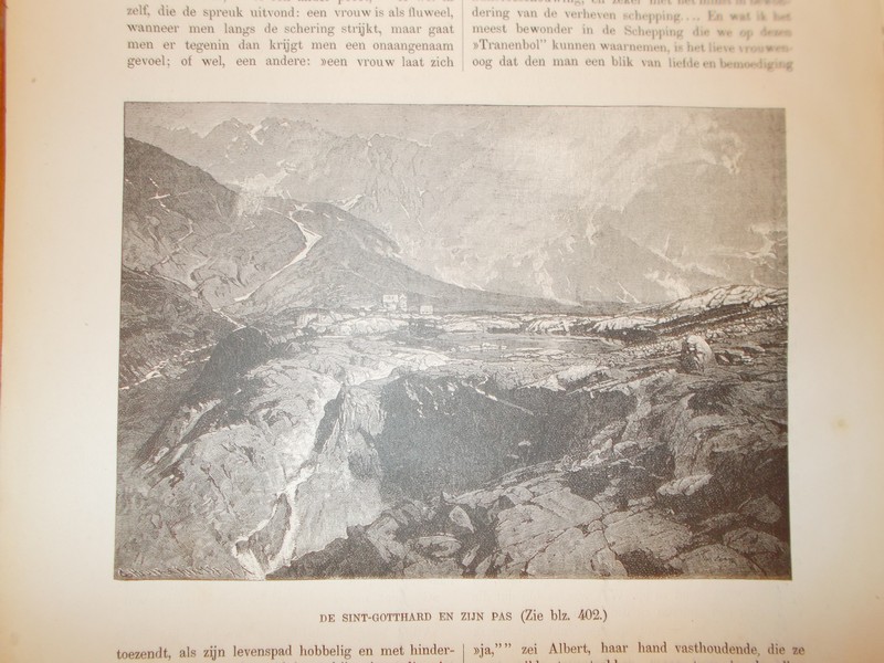 antique print (prent) - De Sint-Gotthard en zijn pas.