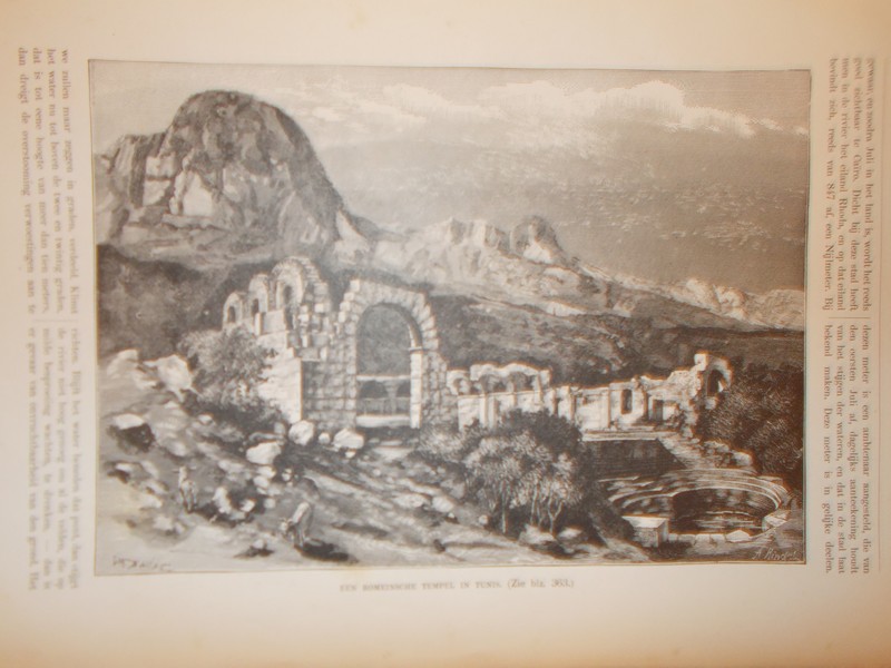 antique print (prent) - Een romeinse tempel in Tunis.