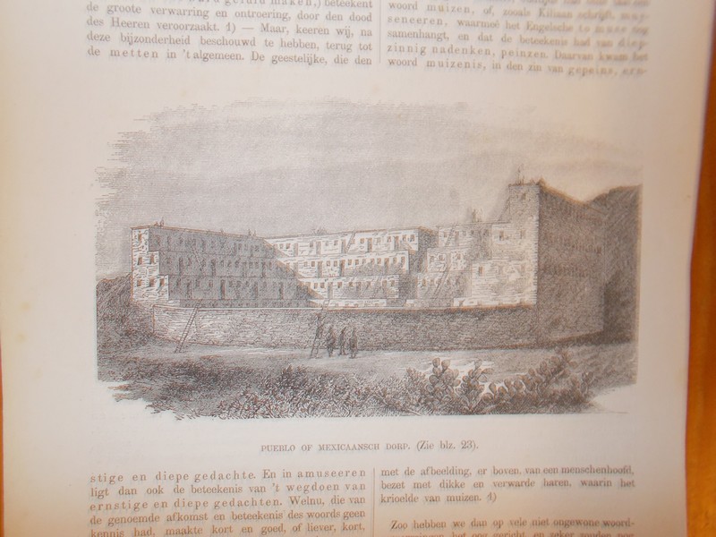 antique print (prent) - Pueblo of mexicaans dorp.