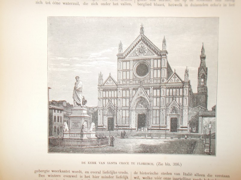 antique print (prent) - De kerk van Santa Croce te Florence.