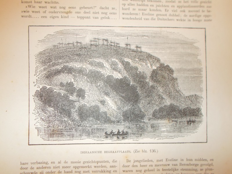 antique print (prent) - Indiaanse begraafplaats.