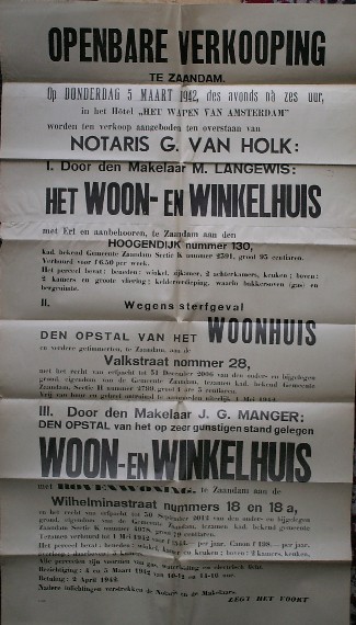 (zaanstreek). - Openbare Verkooping te Zaandam (..) Woon en Winkelhuis (..) Hoogendijk nummer 130 (..) Wilhelminastraat 18 en 18 a (..).