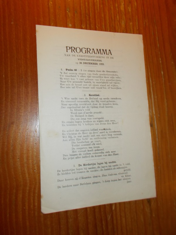 (zaanstreek). - Programma van de Kerstfeestviering in de Westzijderkerk op 26 december 1923.