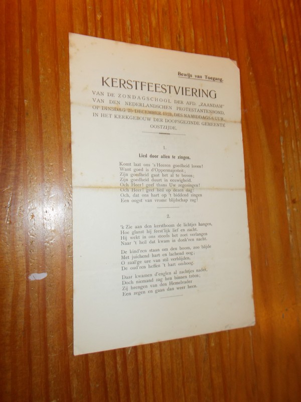 (zaanstreek). - Kerstfeestviering van de Zondagsschool de afd. Zaandam van den Nederlandschen protestenbond op dinsdag 25 december 1923 (..).