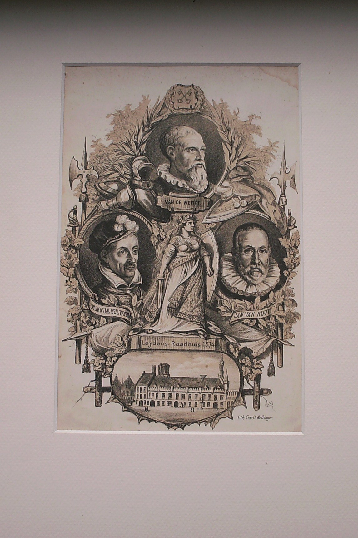 antique print (prent) - Leiden`s raadhuis 1574.